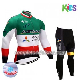 Completo Maglia Ciclismo + Calzamaglia 2017 Astana Pro Team Bambino N004 Winter Invernale